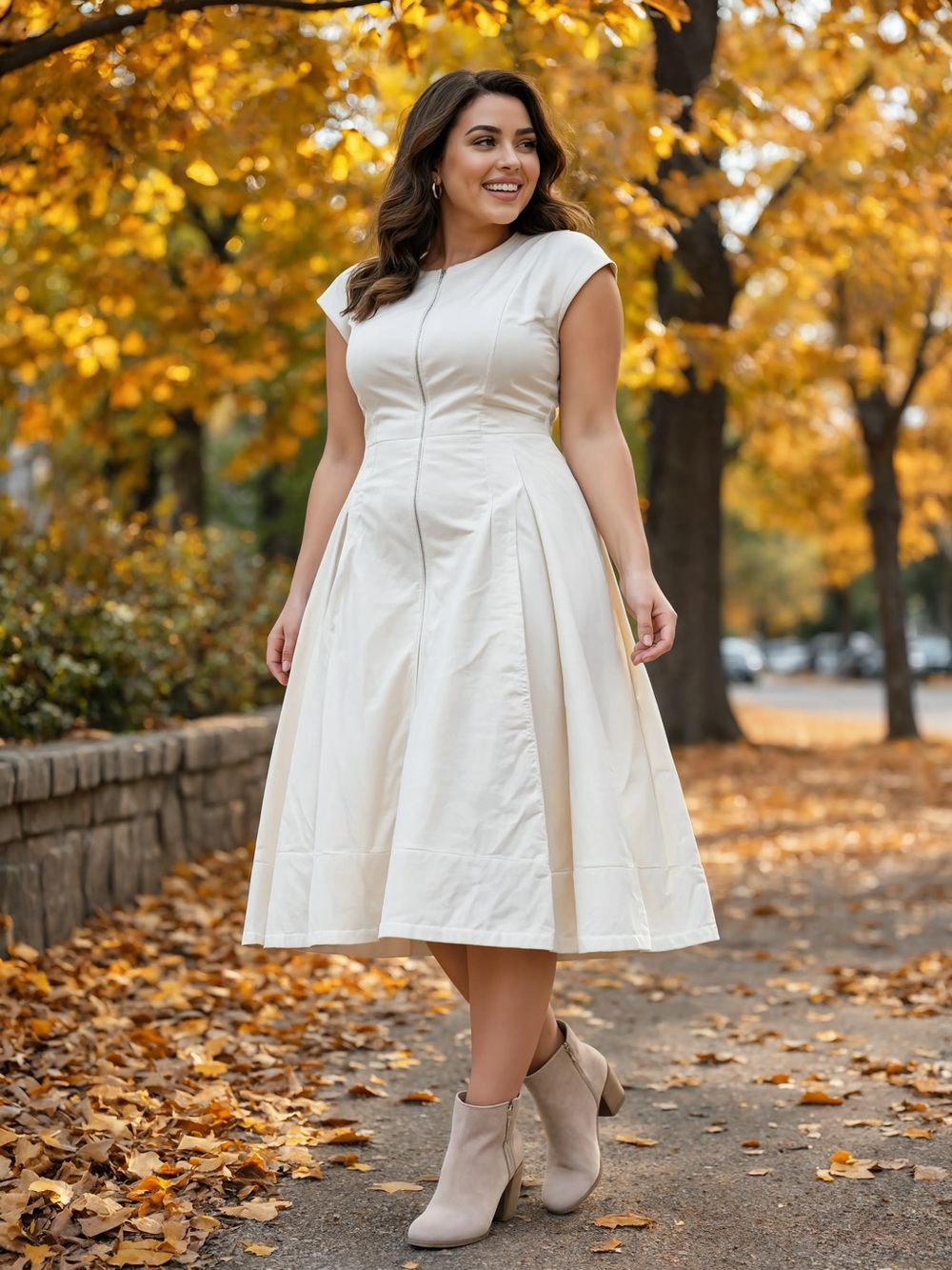 AKRIS PUNTO Capped-Sleeve Cream Dress